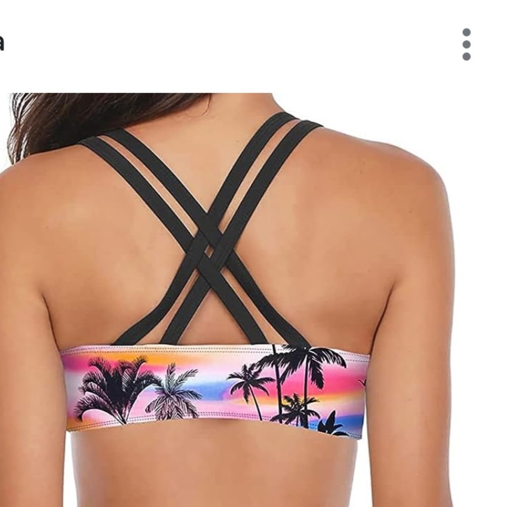 NWT Yonique Size Medium bathing suit top palm trees Tankini Top pink black blue
